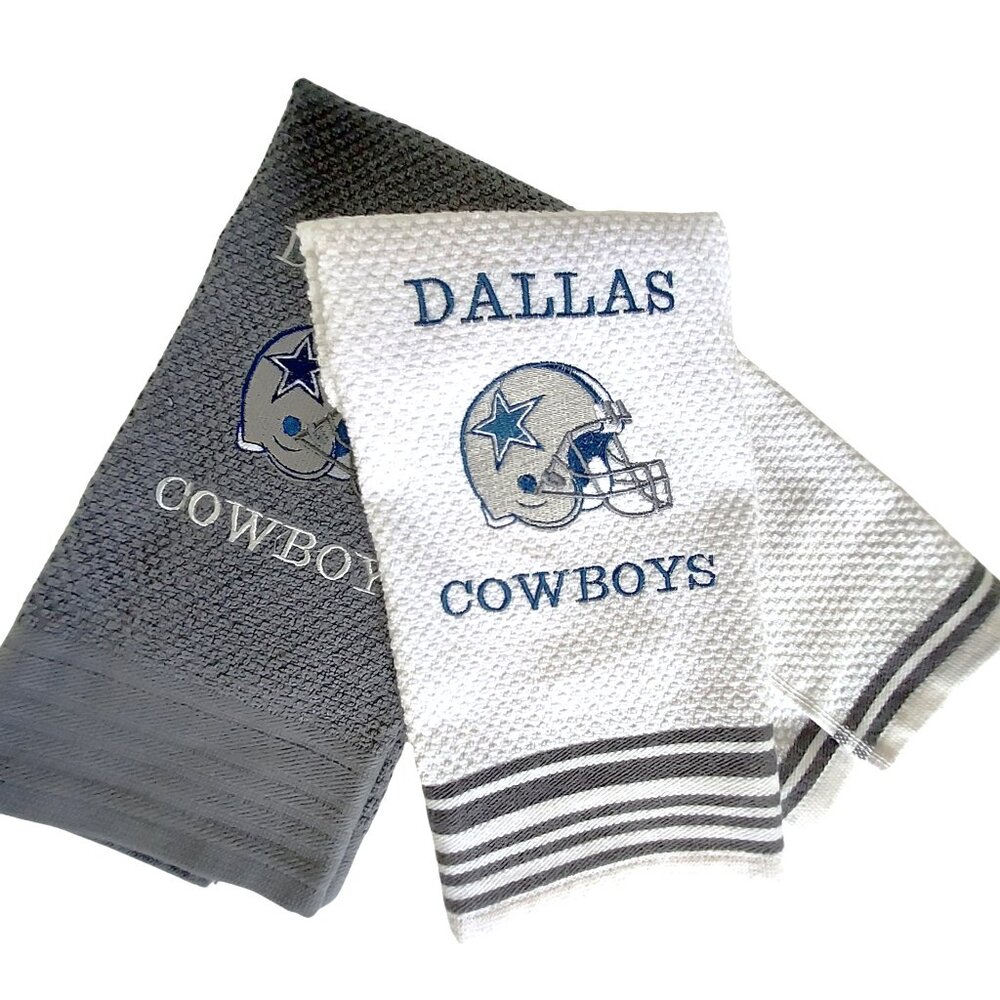 Dallas Cowboys set of 2 Dallas Cowboys Embroidered Tea towels  100 % Cotton